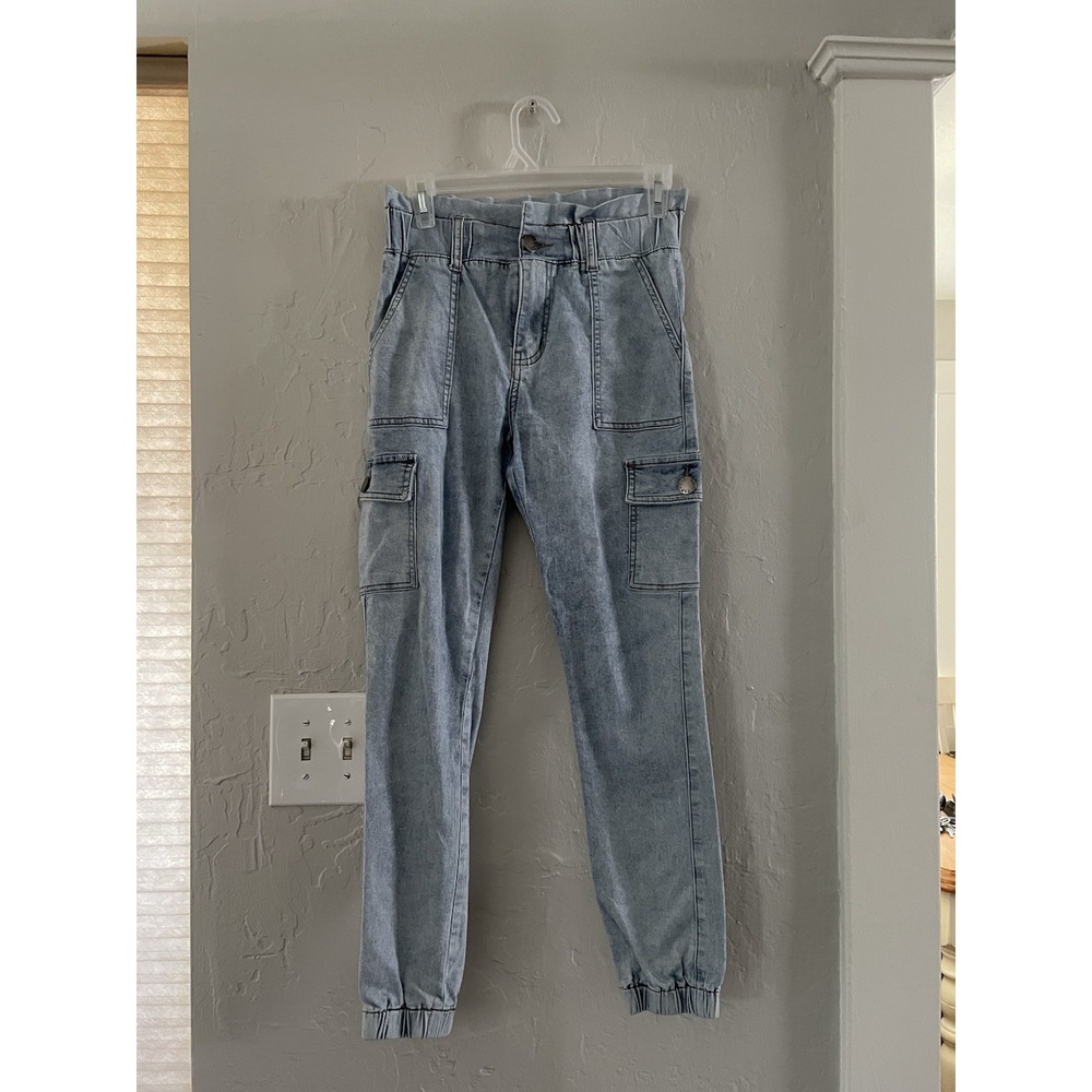 V.I.P. Denim Cargo Joggers Athleisure Jeans Elastic Waist Size 7